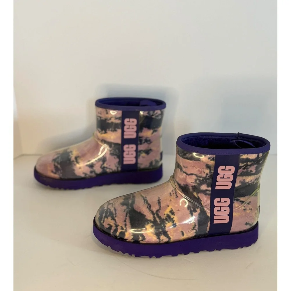UGG Classic Clear Mini Purple Tie Dye Waterproof Boots 1120778 Womens Size 7